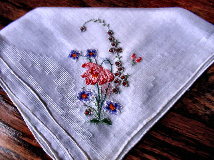vintage antique embroidered  hanky with flowers